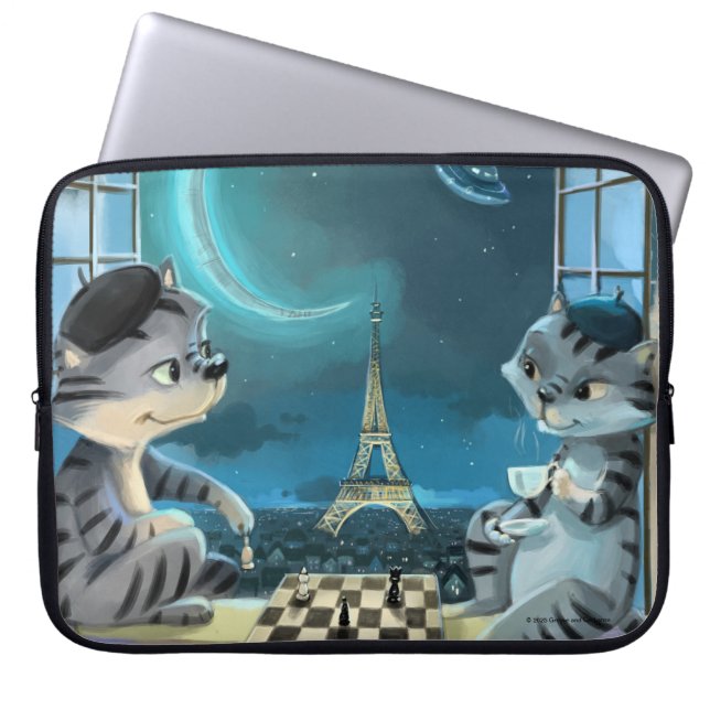Housse pour ordinateur portable Chat Tour Eiffel - (Devant)