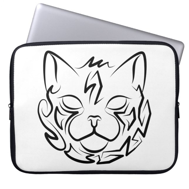 Housse Pour Ordinateur Portable Chat tribal noir et blanc (Devant)