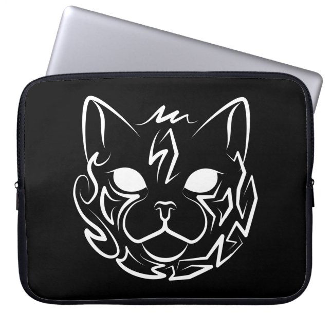 Housse Pour Ordinateur Portable Chat tribal noir et blanc (Devant)