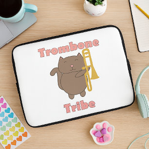 Housse Pour Ordinateur Portable Chat Trombone Mignon “Trombone Tribe” Orchestre en