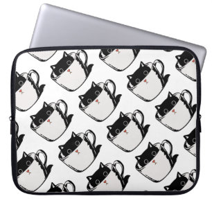Housse Pour Ordinateur Portable Chaton noir avec nez rouge caché dans une tasse