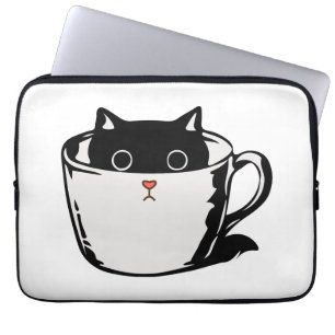 Housse Pour Ordinateur Portable Chaton noir avec nez rouge caché dans une tasse