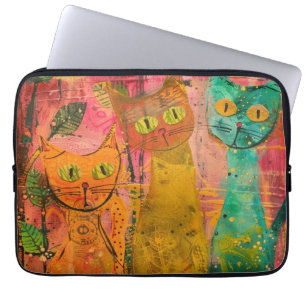 Housse Pour Ordinateur Portable Chats d'aquarelle de Boho - Art de la féline terre