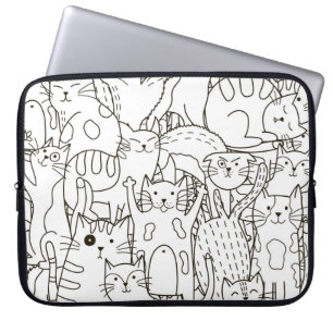 Housse Pour Ordinateur Portable Chats de gribouillis : noir et blanc.