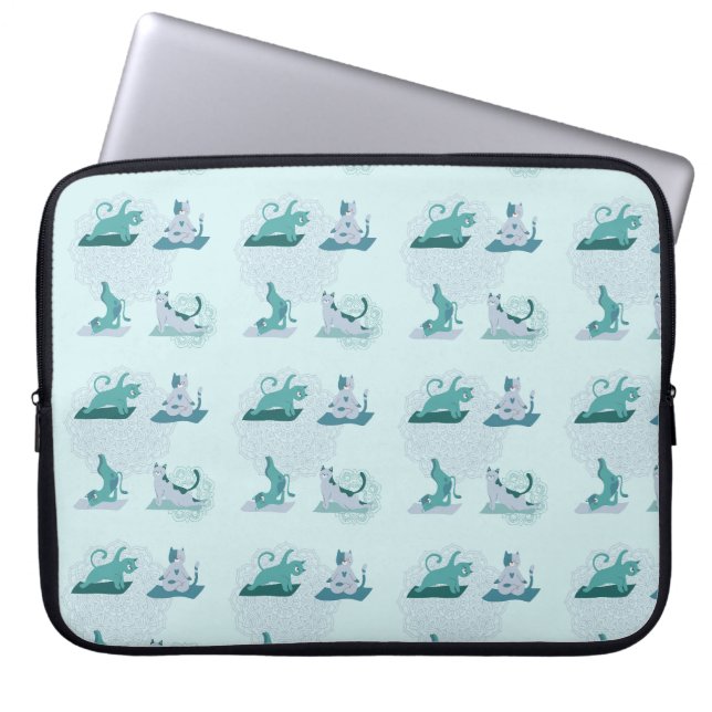 Housse Pour Ordinateur Portable Chats de Yoga Verts (Devant)