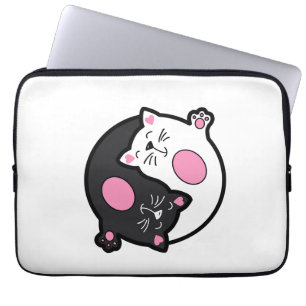 Housse Pour Ordinateur Portable Chats endormis Yin Yang en noir et blanc