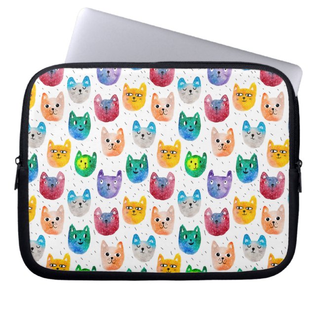Housse Pour Ordinateur Portable Chats et amis à l'aquarelle (Devant)
