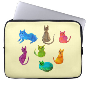 Housse Pour Ordinateur Portable Chats fous colorés en aquarelle