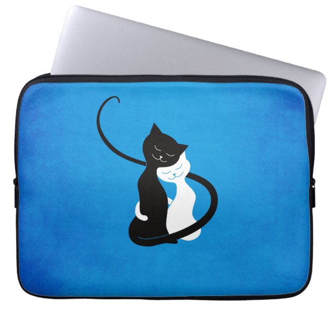 Housse Pour Ordinateur Portable Chats mignons en amour Amoureux des chats bleu (Devant)
