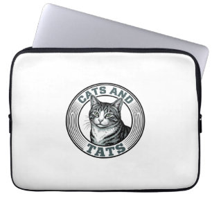 Housse Pour Ordinateur Portable Chats Rétro et Tatouages Gravure Design de Chat_1