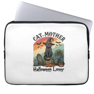 Housse Pour Ordinateur Portable Chatte Mère Halloween Amant Chapeau de Sorcière No