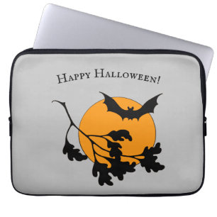 Housse Pour Ordinateur Portable Chauve-souris vintage d'Halloween orange lune