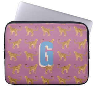 Housse Pour Ordinateur Portable Cheetah, léopard rose monogrammé