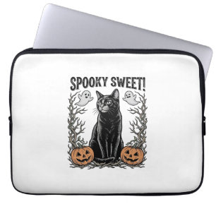 Housse Pour Ordinateur Portable Chemise avec gravure Halloween vintage de chat noi