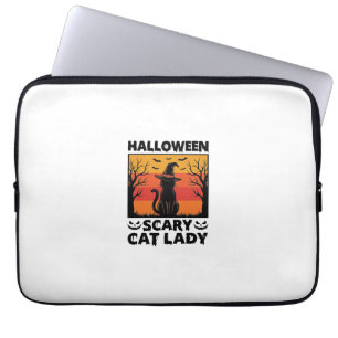Housse Pour Ordinateur Portable Chemise Halloween Dame de chat effrayant Gravure V