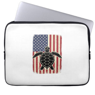 Housse Pour Ordinateur Portable Chemise patriotique vintage tortue marine drapeau