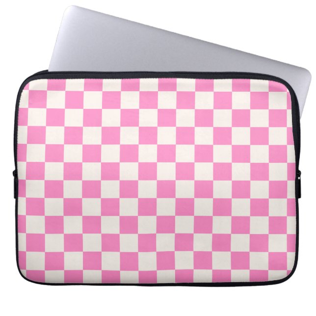 Housse Pour Ordinateur Portable Chèque rose, Motif en damier, À damiers (Devant)