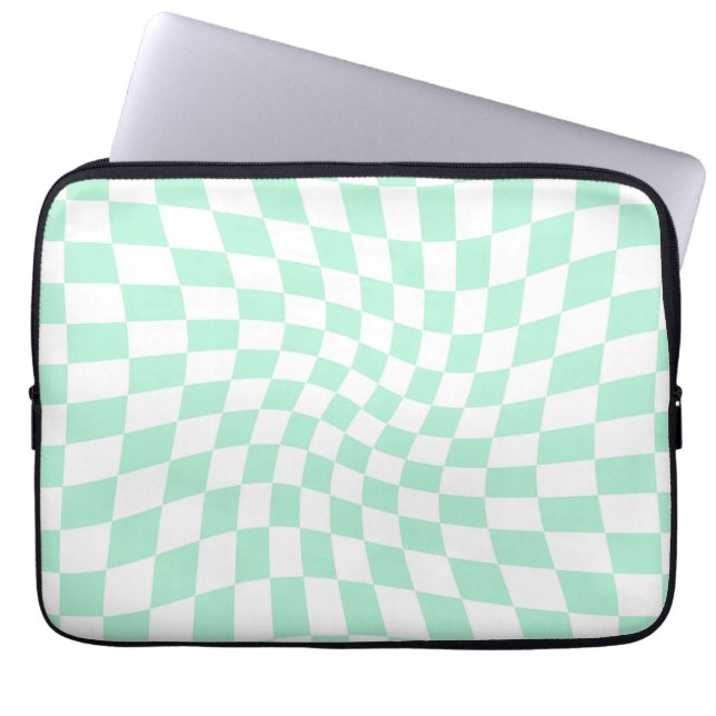 Housse Pour Ordinateur Portable Chèques Retro Pastel Mint Green Chèques Warped Che (Devant)
