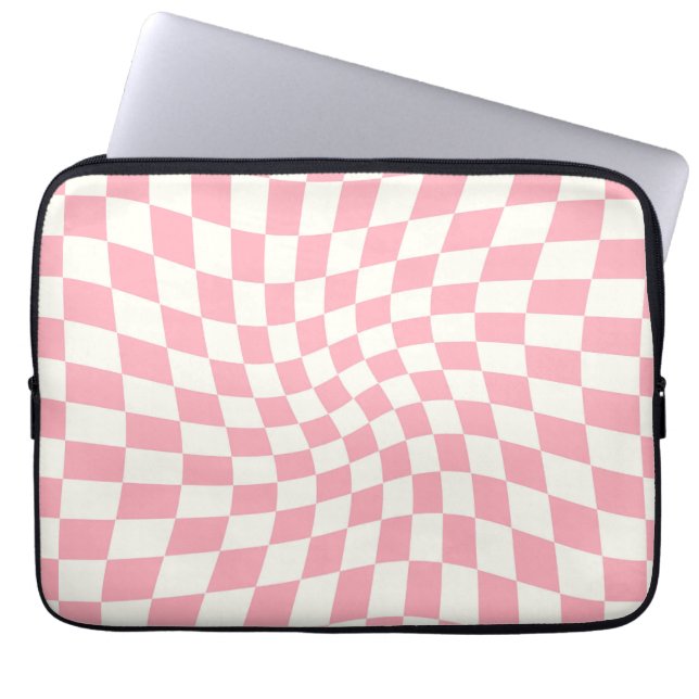 Housse Pour Ordinateur Portable Chèques Retro Pastel Pink Bébé en damier Warped (Devant)