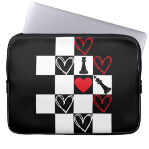 Housse Pour Ordinateur Portable Chessboard Heart Valentines Day B&W