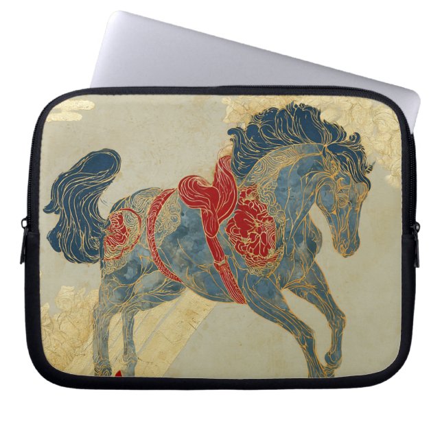 Housse Pour Ordinateur Portable Cheval bleu royal orné  (Devant)