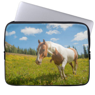 Housse Pour Ordinateur Portable Cheval curieux dans une prairie alpine en été