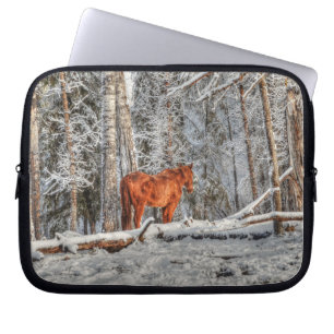 Housse Pour Ordinateur Portable Cheval et Forêt Rouge à Sunrise Equine Photo