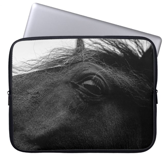 HOUSSE POUR ORDINATEUR PORTABLE CHEVAL NOIR (Devant)