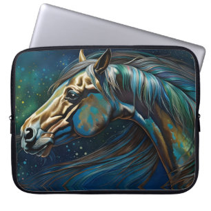 Housse Pour Ordinateur Portable Cheval sarcelle bleu vert marron