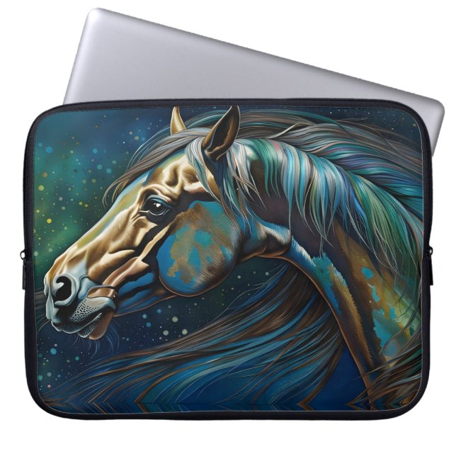 Housse Pour Ordinateur Portable Cheval sarcelle bleu vert marron (Devant)
