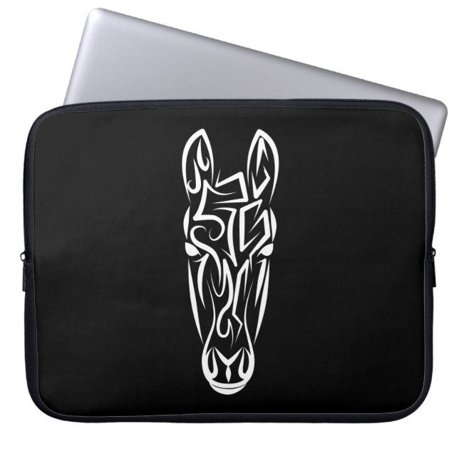 Housse Pour Ordinateur Portable Cheval tribal noir et blanc (Devant)
