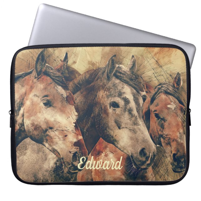 Housse Pour Ordinateur Portable Chevaux Brown (Devant)