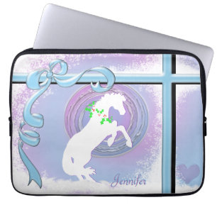 Housse Pour Ordinateur Portable Chevaux de Coeur Blanc V Vacances (Rose/Lav Swirl/