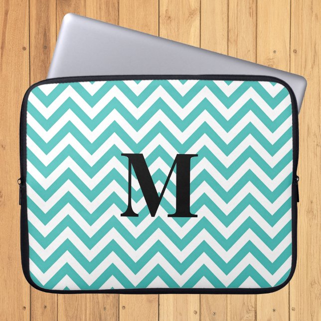 Housse Pour Ordinateur Portable Chevron bleu avec le monogramme (Créateur téléchargé)