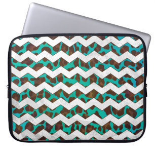 Housse Pour Ordinateur Portable Chevron Leopard Impression Brown et Turquoise