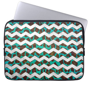 Housse Pour Ordinateur Portable Chevron Léopard Imprimé Marron et Bleu Clair