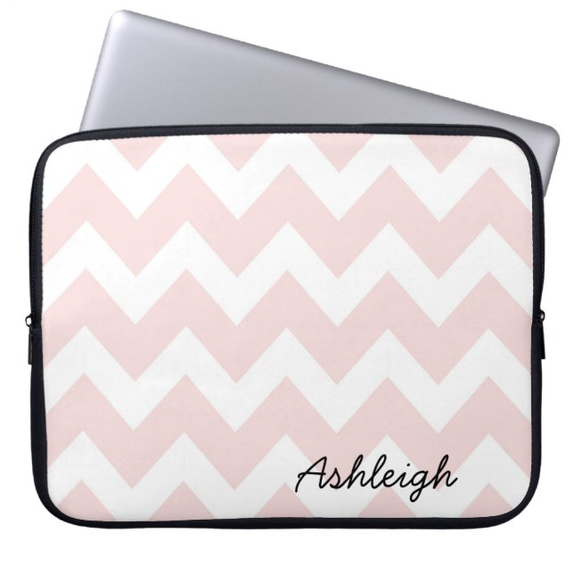 Housse Pour Ordinateur Portable Chevron rose et blanc (Devant)
