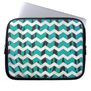 Housse Pour Ordinateur Portable Chevron Tiger noir et Turquoise