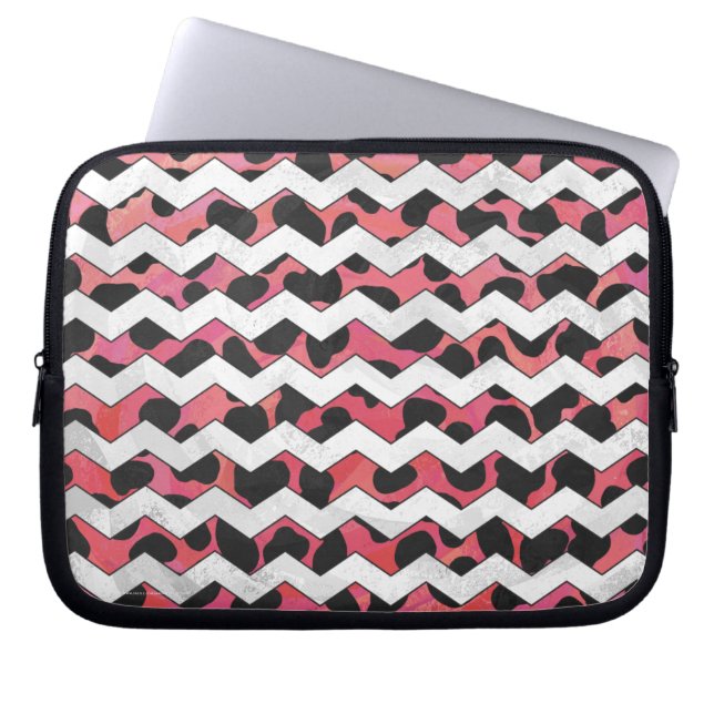 Housse Pour Ordinateur Portable Chevron Vache rose et noir (Devant)