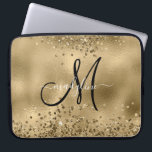 Housse Pour Ordinateur Portable Chic Black Gold Parties scintillant Nom du monogra<br><div class="desc">Chic Black Gold Parties scintillant Nom du monogramme</div>