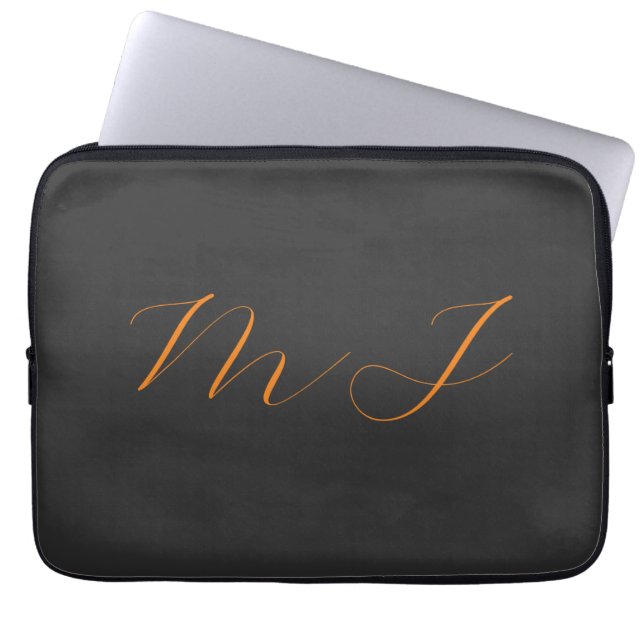 Housse Pour Ordinateur Portable Chic calligraphie gris orange monogramme nom initi (Devant)