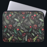 Housse Pour Ordinateur Portable Chic gris foncé Noël Botanique Foliage Motif<br><div class="desc">Ce motif est décoré de fleurs rouges d'aquarelle,  de baies et de verdure hivernale pour un look festif.</div>