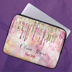 Housse Pour Ordinateur Portable Chic rose or parties scintillant gouttes monogramm