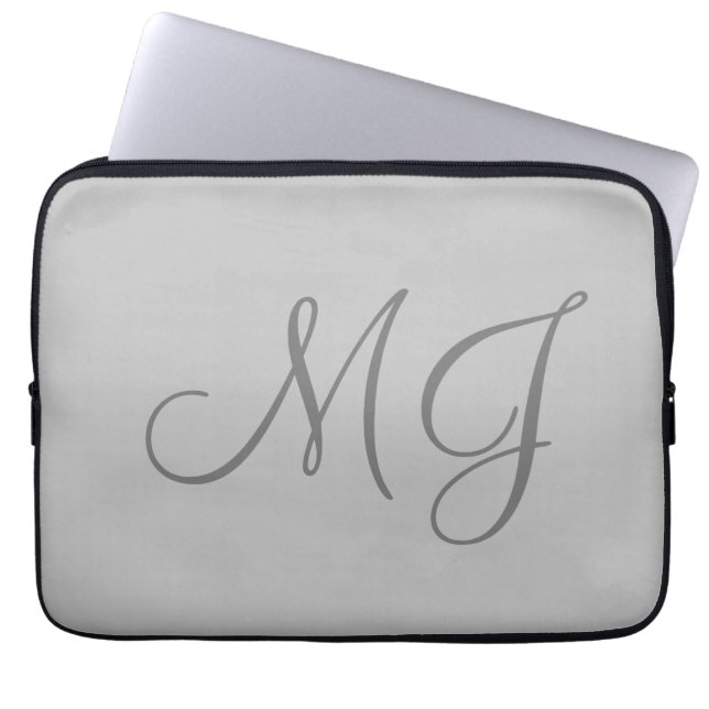 Housse Pour Ordinateur Portable Chic Unique Monogramme Gris Classique (Devant)