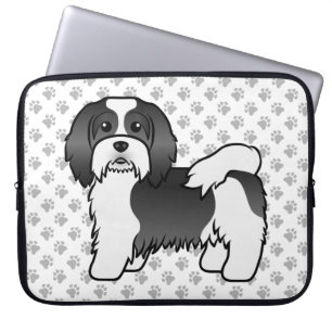 Housse Pour Ordinateur Portable Chien Caricature Cute Du Havanais Noir Et Blanc