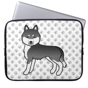 Housse Pour Ordinateur Portable Chien Caricature Cute Husky Sibérien Noir Et Blanc