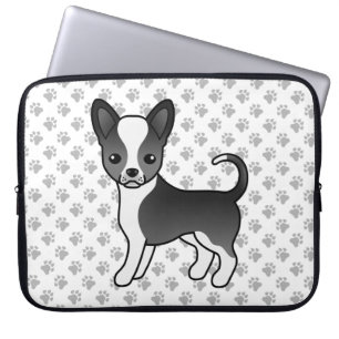 Housse Pour Ordinateur Portable Chien Chihuahua à poil lisse noir et blanc & patte