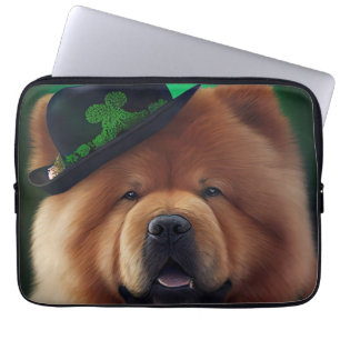 Housse Pour Ordinateur Portable Chien Chow Chow en tenue de la Saint-Patrick