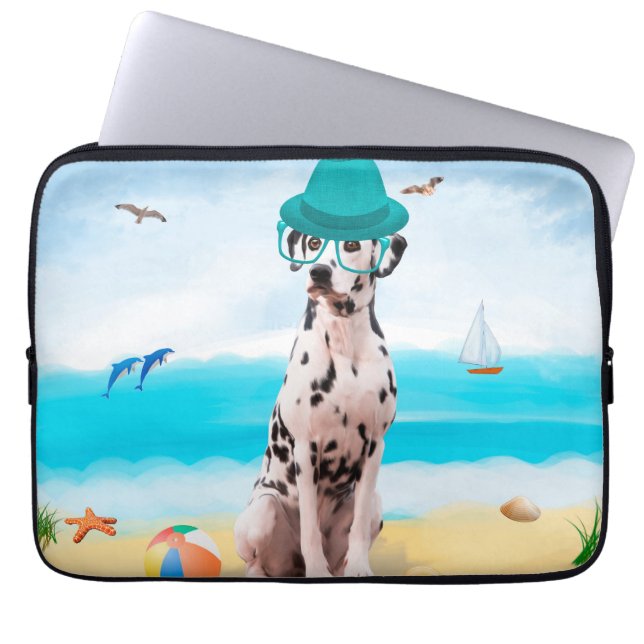 Housse Pour Ordinateur Portable Chien Dalmation sur la plage (Devant)