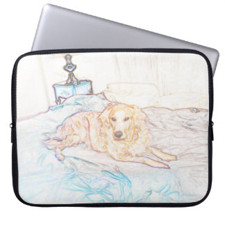 Housse Pour Ordinateur Portable Chien d'arrêt d'or sur le lit dans le crayon